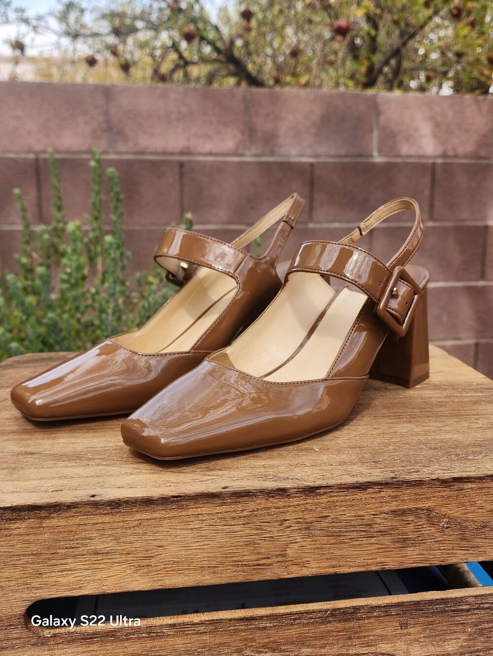 Alex Marie Women's Leighten Brown Patent Square Toe Slingback Pumps Size 9.5 - Picture 2 of 9